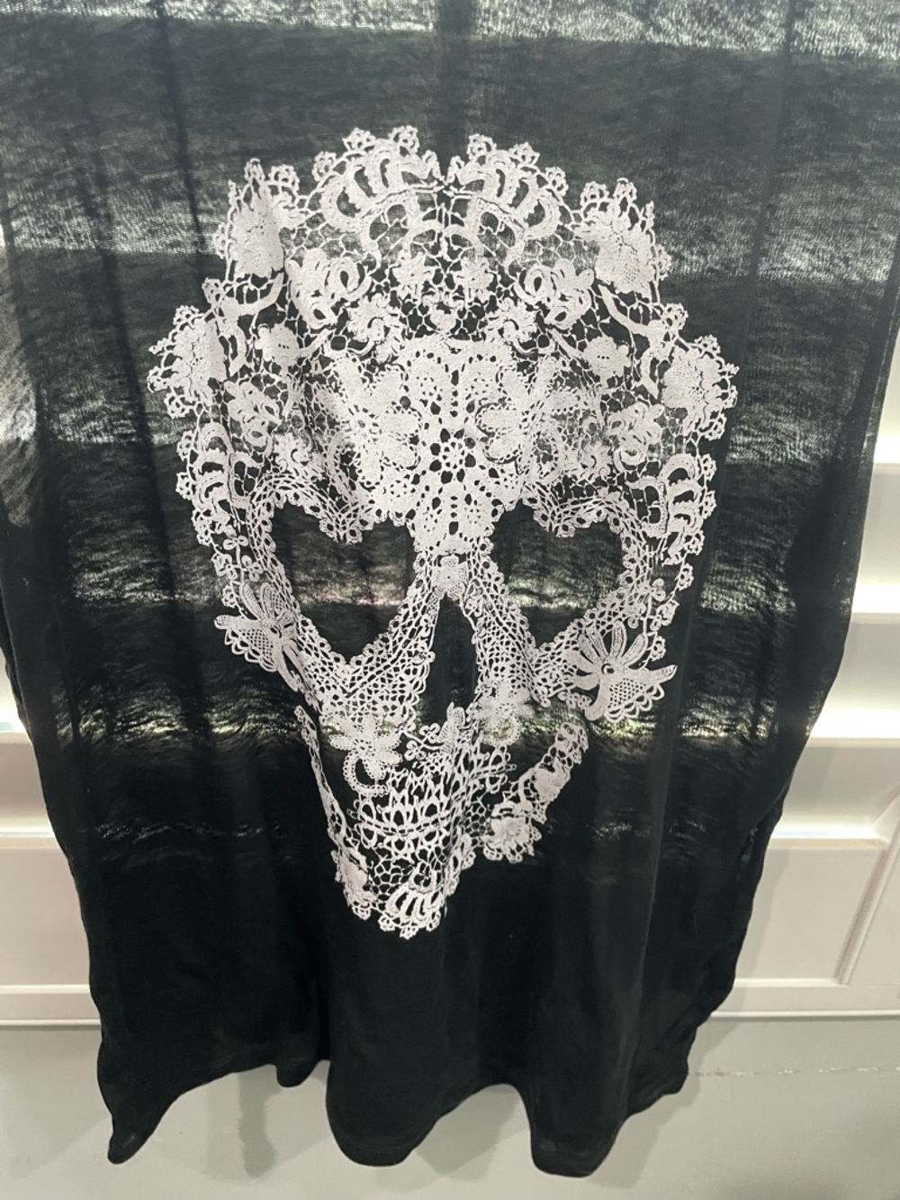 Fifth Sun Black Tank Top with White Lace Skull Graphic - Picture 3 of 4